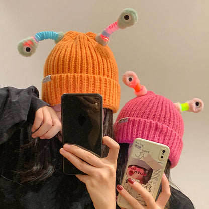 Winter Parent-Child Cute Glowing Little Monster Knitted Hat