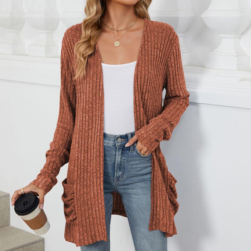 Women's Cozy Autumn Ribbed Knit Cardigan