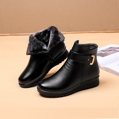 Genuine Leather Metal Buckle Velvet Boots