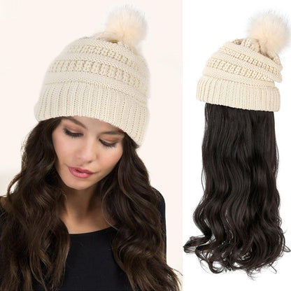 Best Gift for Her - New Warm Detachable One-Piece Big Wave Wig Knit Hat