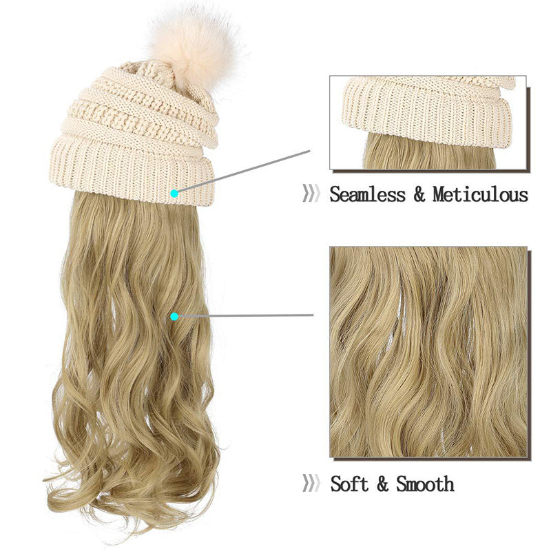 Best Gift for Her - New Warm Detachable One-Piece Big Wave Wig Knit Hat