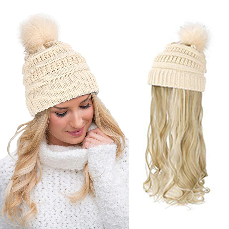 Best Gift for Her - New Warm Detachable One-Piece Big Wave Wig Knit Hat