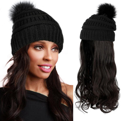 Best Gift for Her - New Warm Detachable One-Piece Big Wave Wig Knit Hat