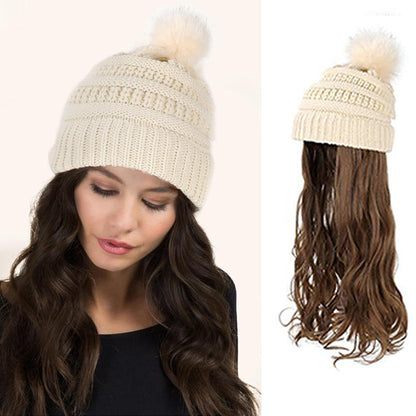 Best Gift for Her - New Warm Detachable One-Piece Big Wave Wig Knit Hat