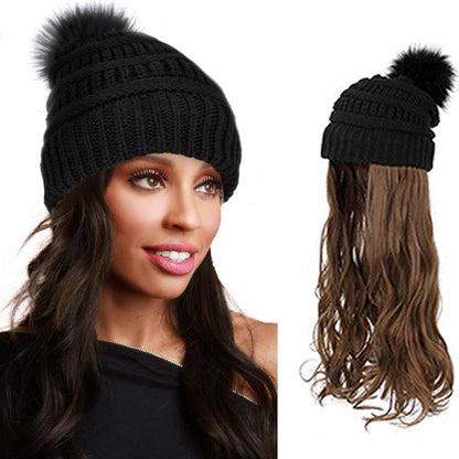 Best Gift for Her - New Warm Detachable One-Piece Big Wave Wig Knit Hat