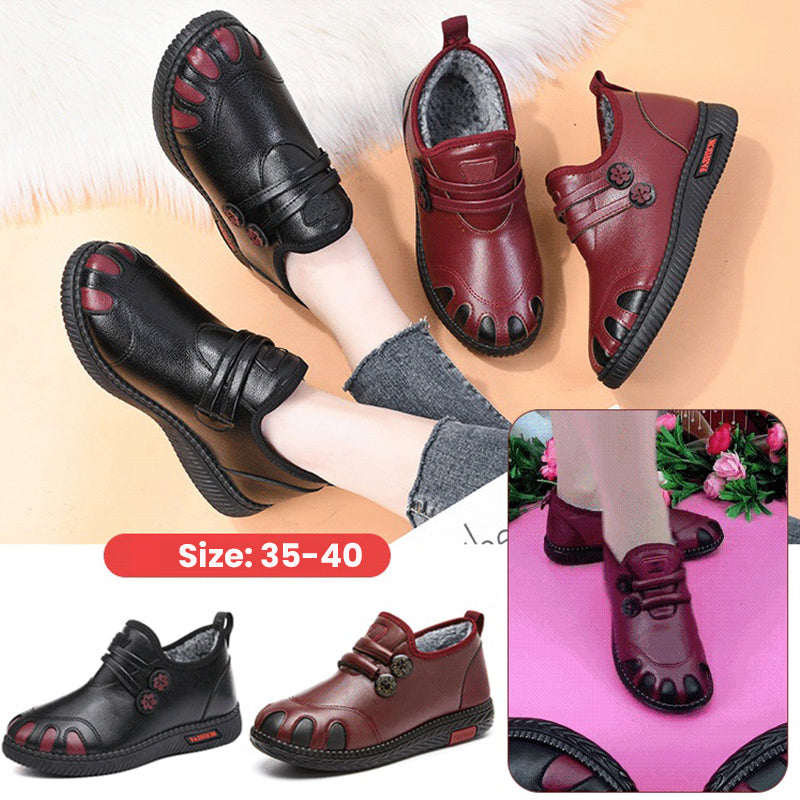 Thick Leather Warm Flat Shoes